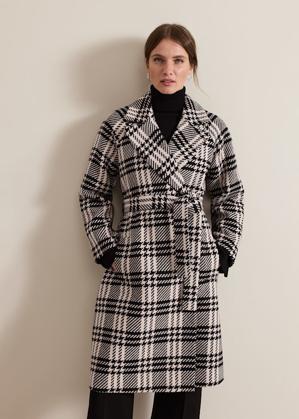 Petite Cassie Check Wool Wrap Coat