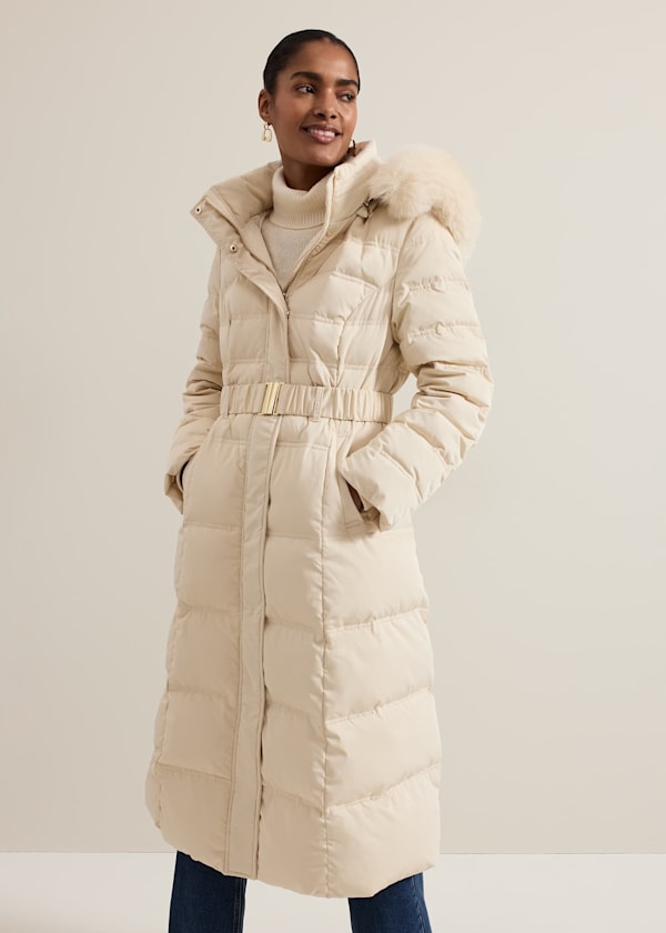 Ladies quilted coat with fur hood deals