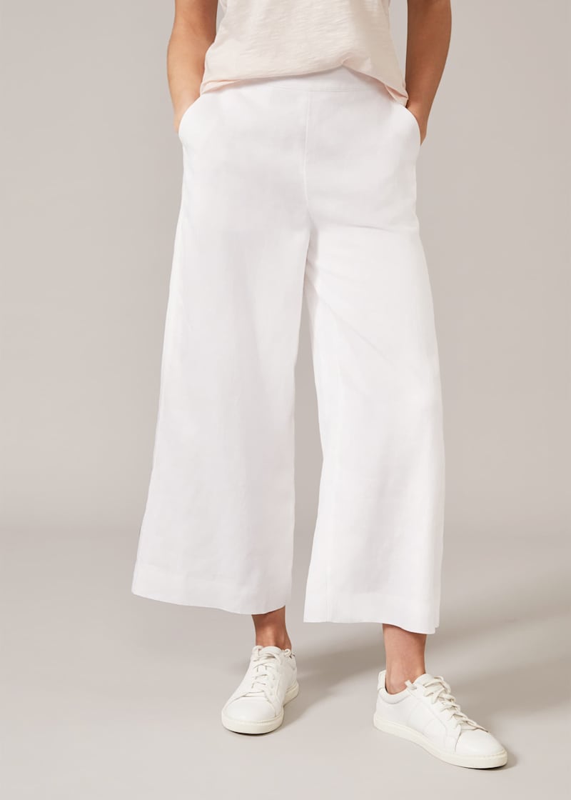 White linen clearance cropped trousers
