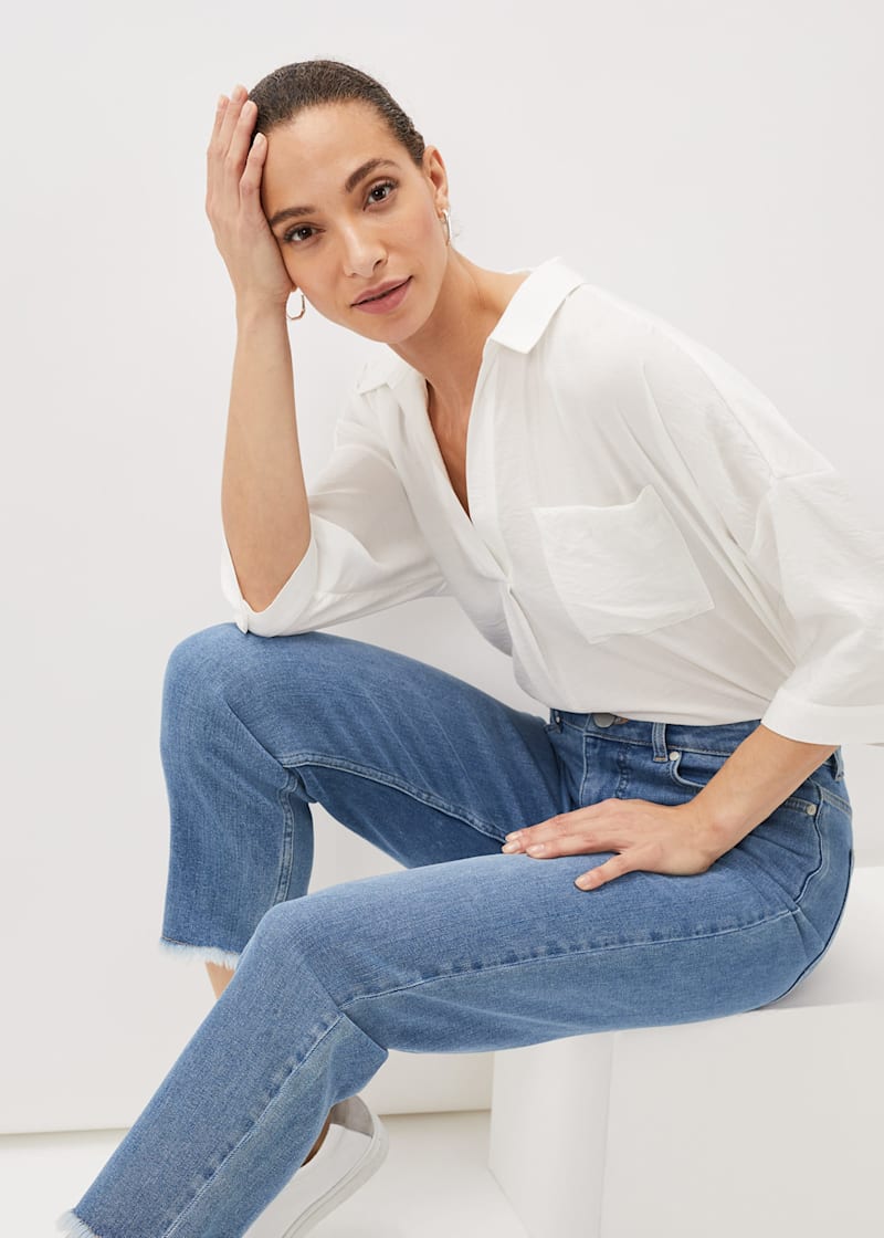 Straight leg raw hem jeans discount