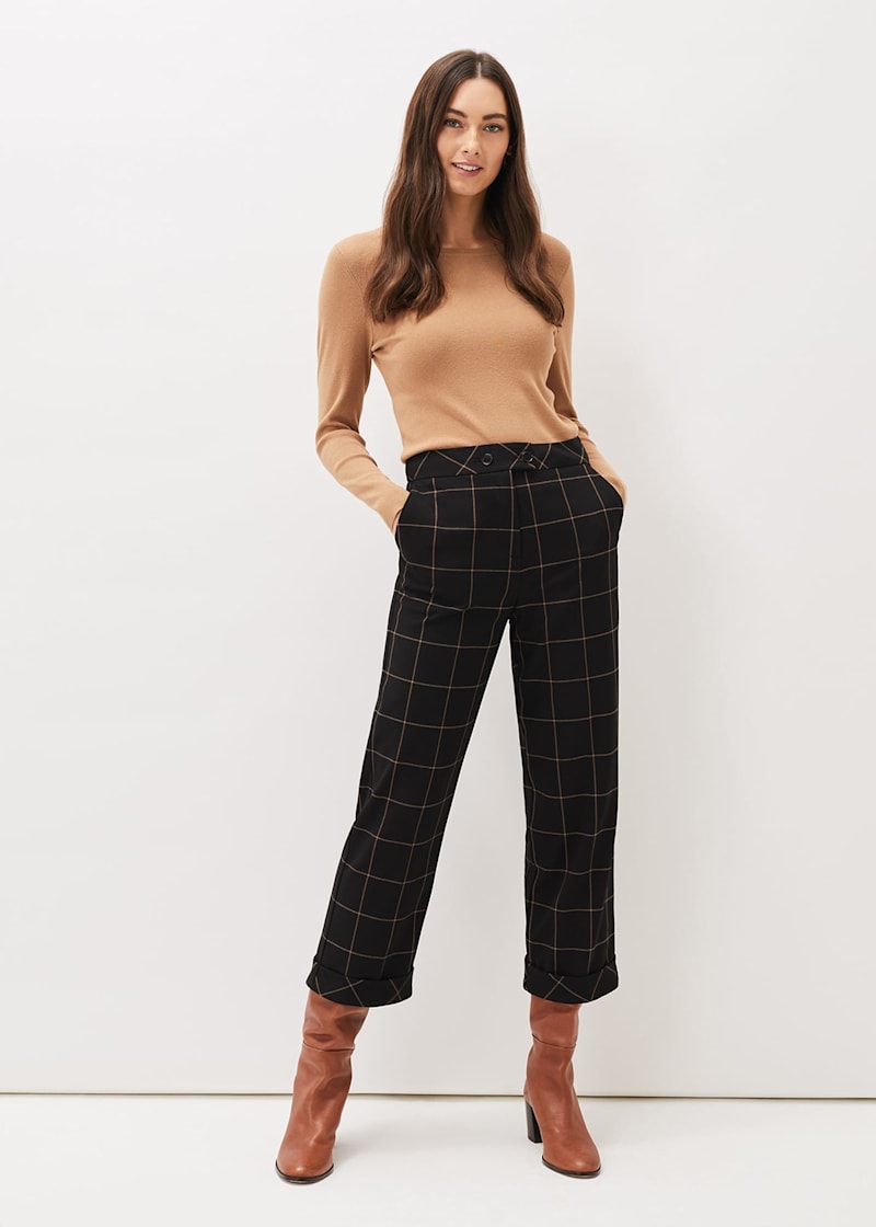 Windowpane check cropped slim trousers outlet