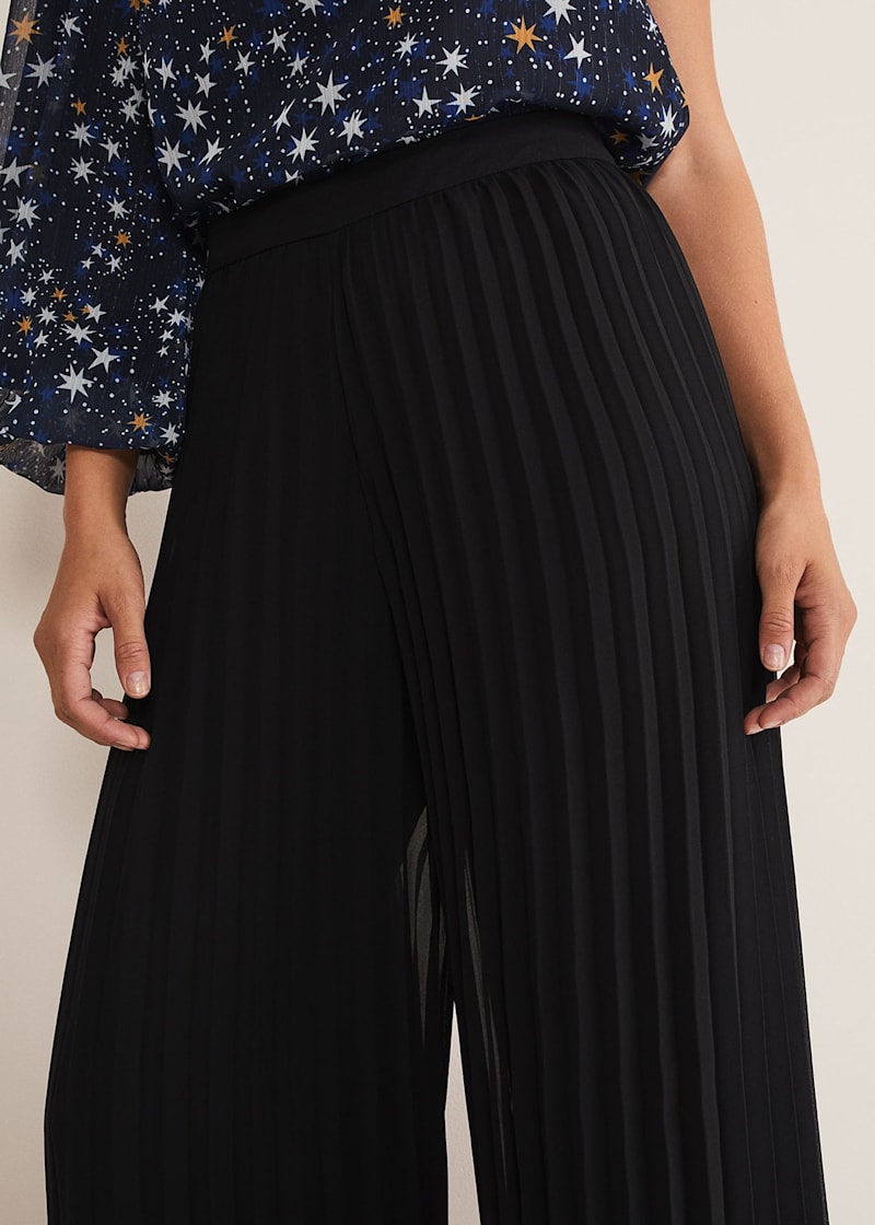 Up To Date Pleated Wide Leg Pants In Black