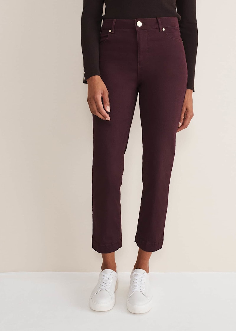 Burgundy straight leg jeans on sale