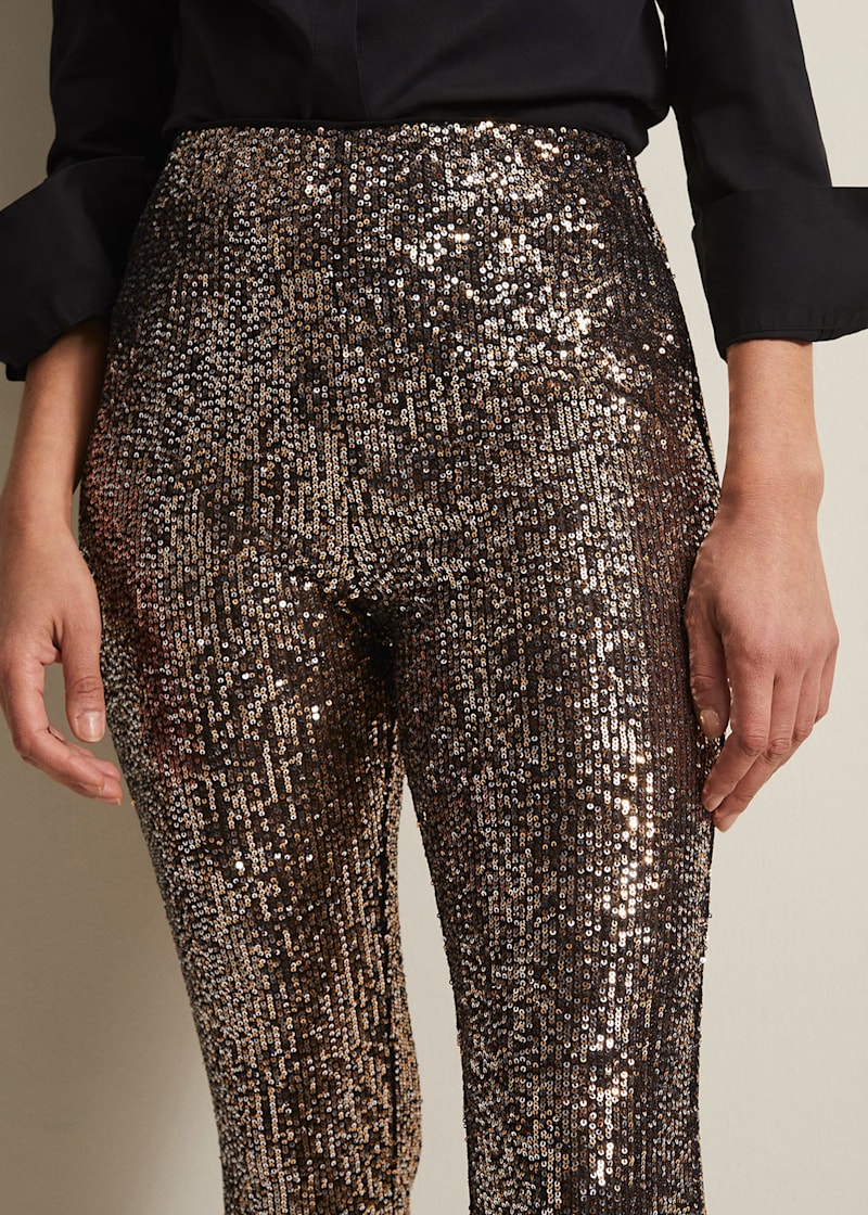 Karmia Gold Sequin Flared Trousers | Phase Eight UK