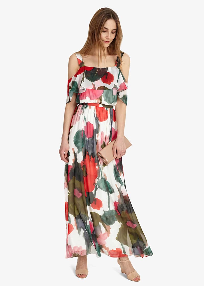 Calvin Klein Floral Print Cold Shoulder Maxi Dress 59 OFF