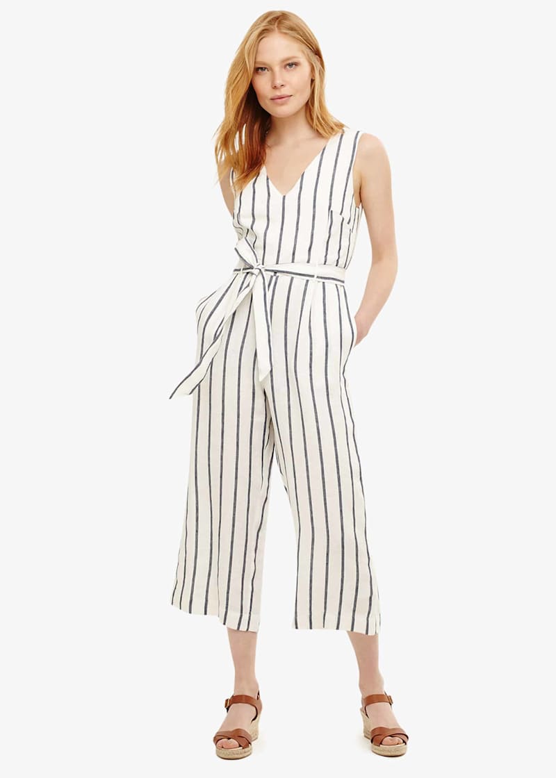 Striped linen overalls shop