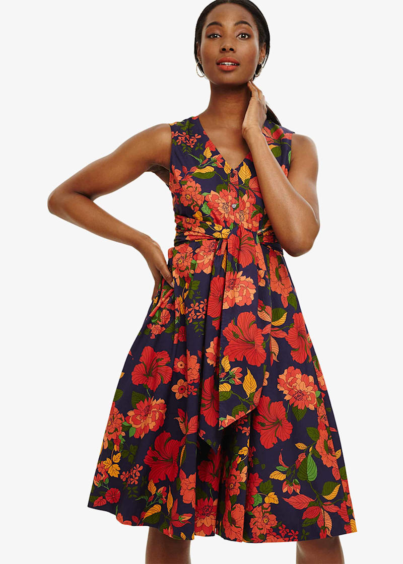 Fit and flare dress knee length floral sales