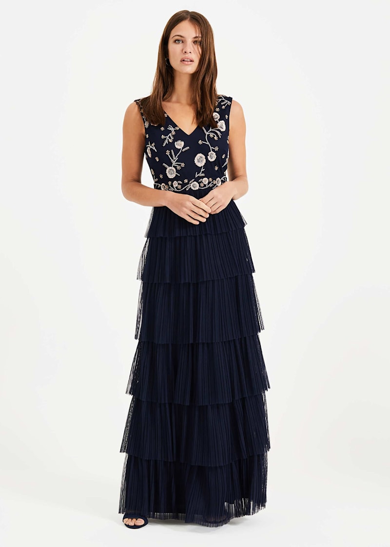 Navy tiered maxi dress deals