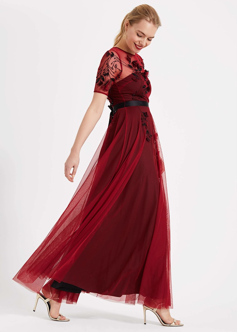 Red embroidered deals maxi dress