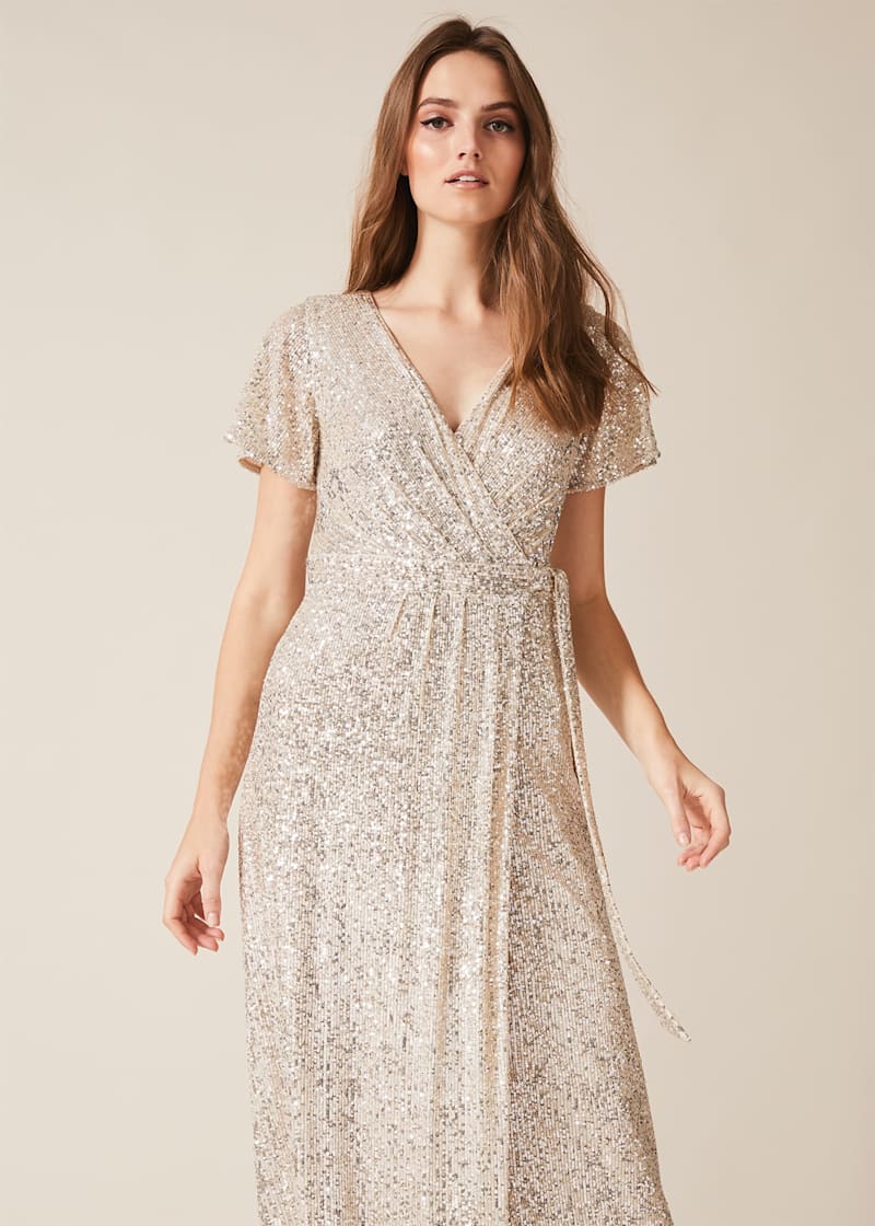 Sequin wrap deals dress maxi