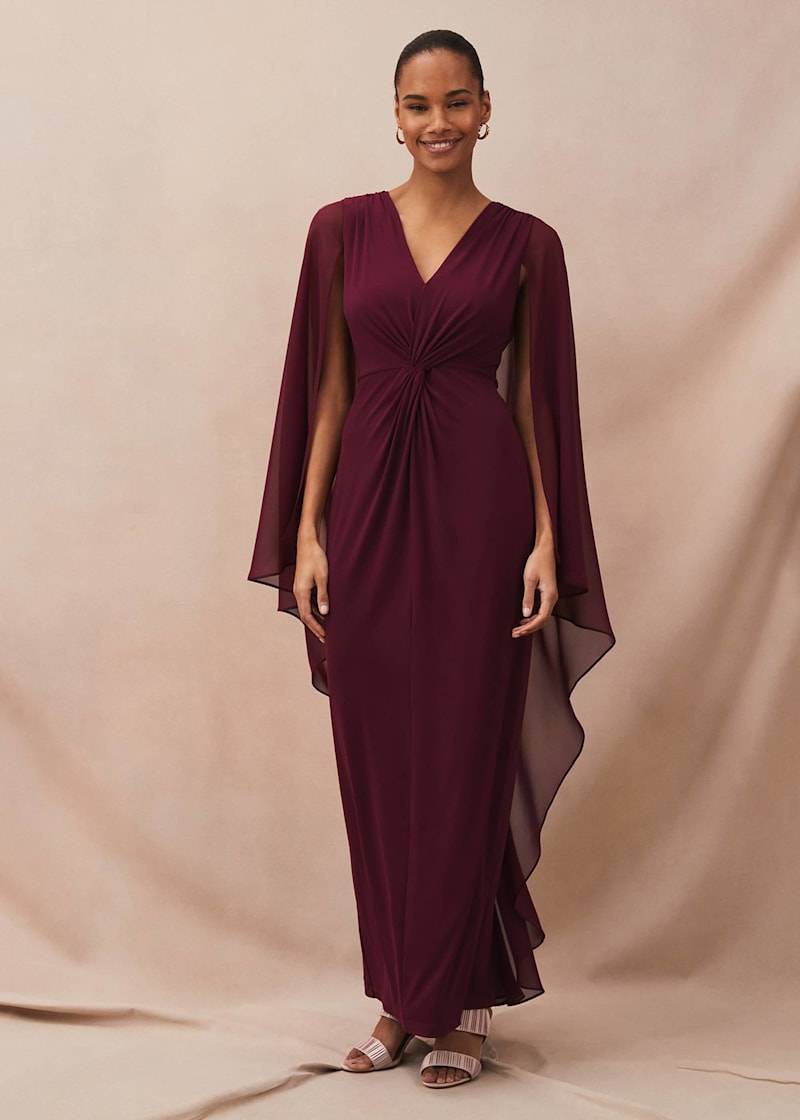 Burgundy cape hot sale dress