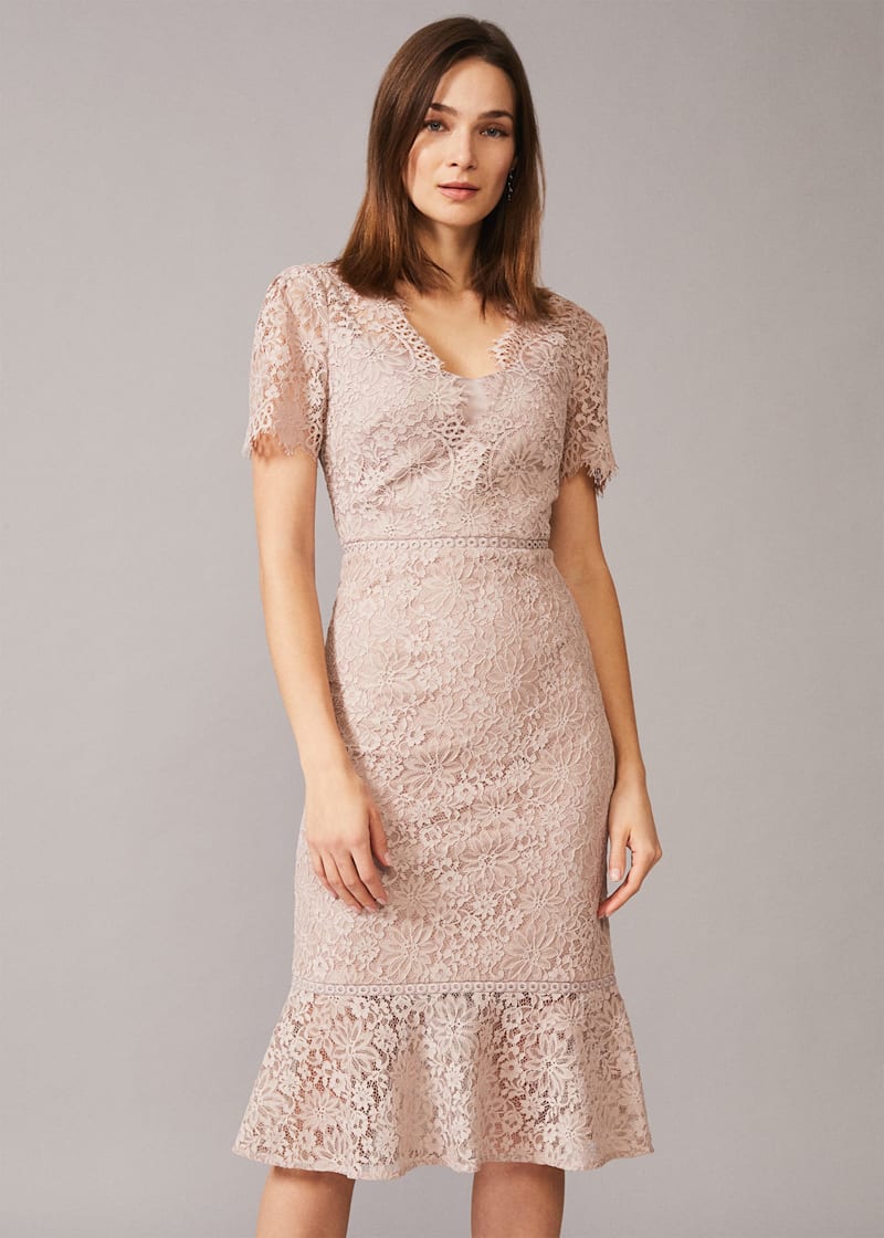 Phase eight trinity corded lace dress dusty discount rose
