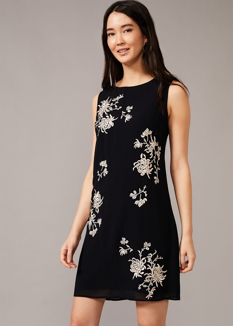 Black embroidered shift clearance dress