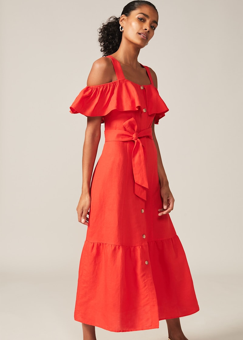 Linen frill hot sale dress
