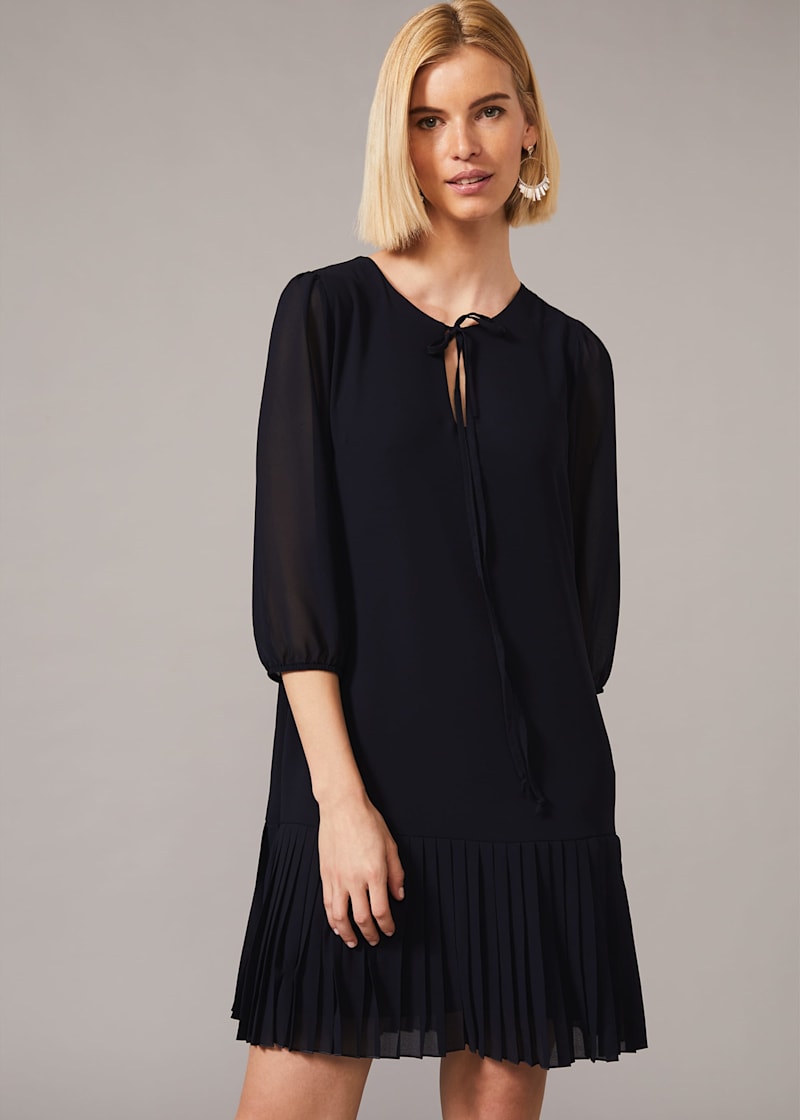 Long sleeve pleated swing clearance dress