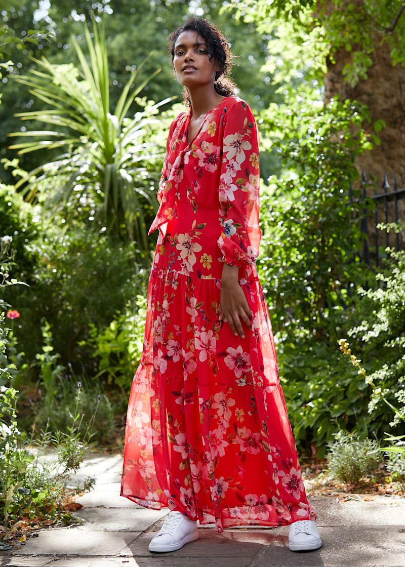 Chiffon red sale maxi dress