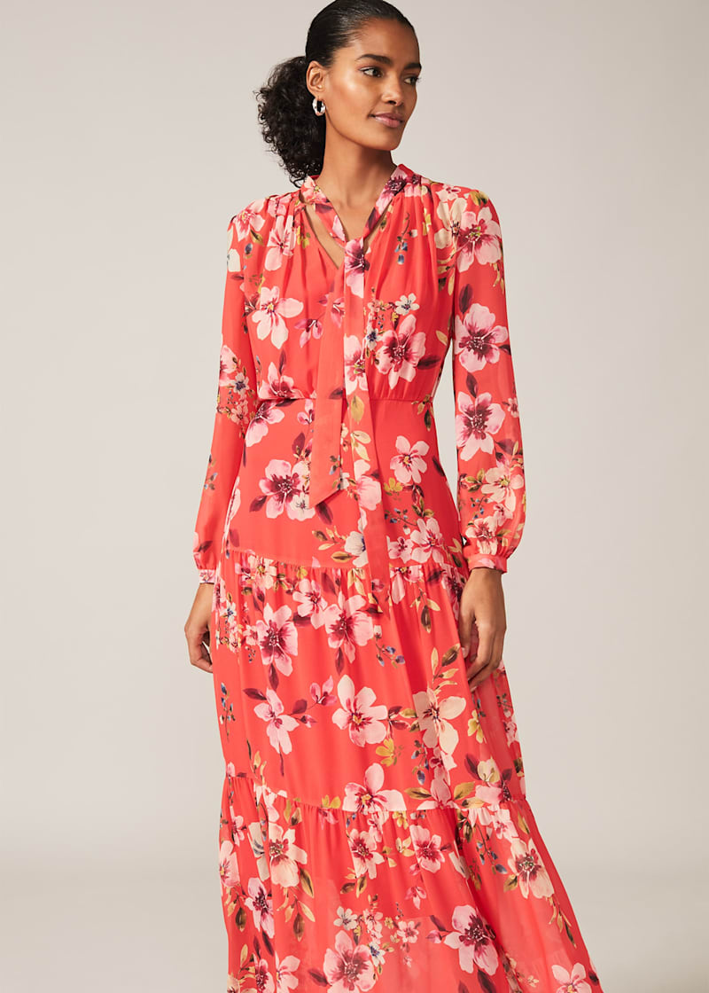 Long sleeve floral chiffon maxi dress new arrivals