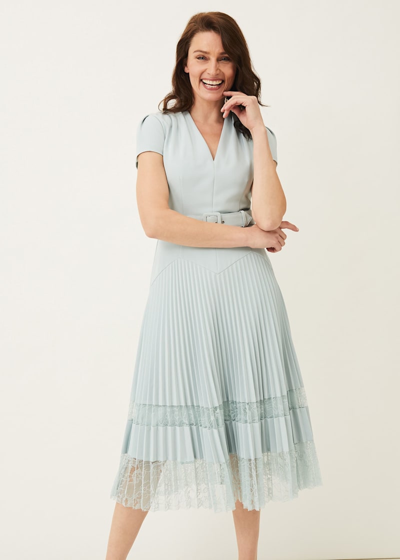 Hannah Pleated Lace Insert Dress
