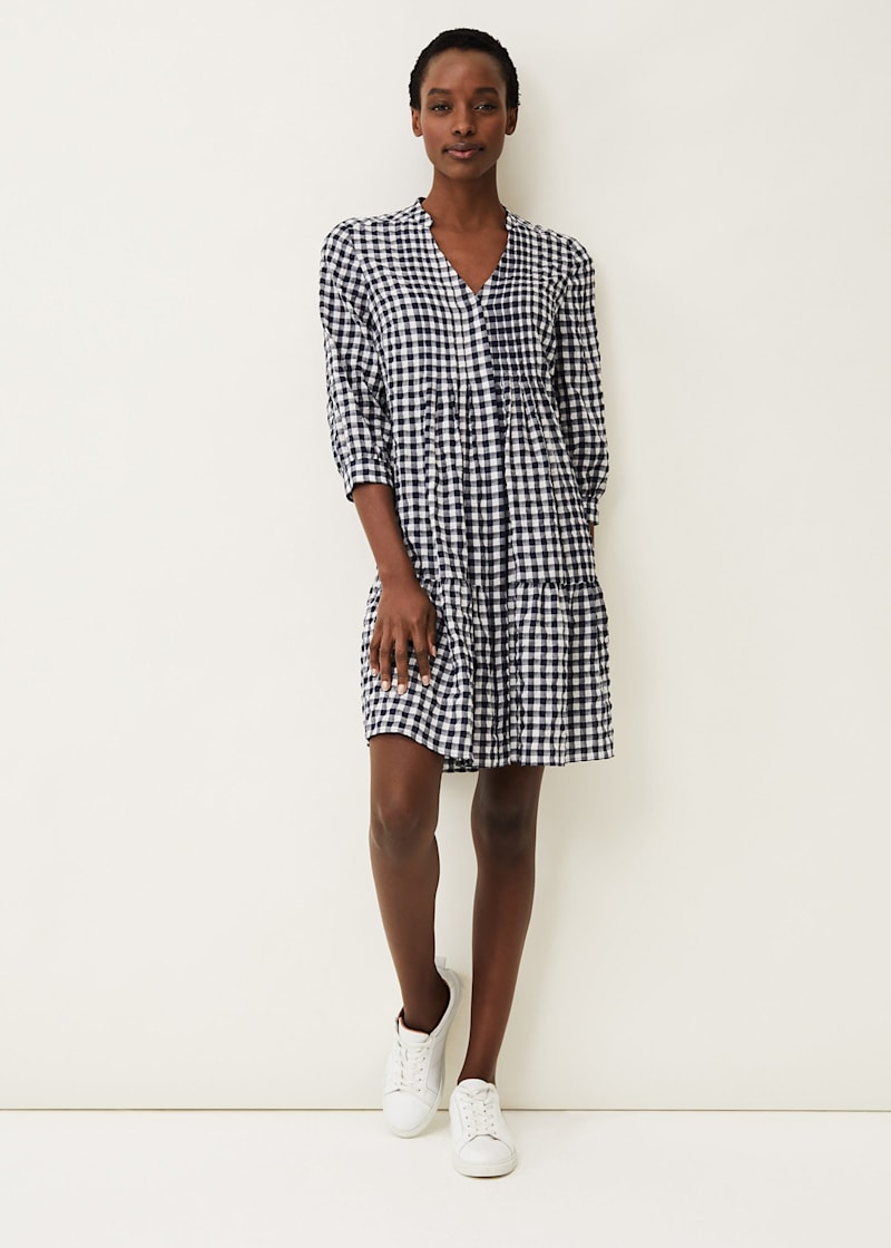 Blue gingham swing dress sales