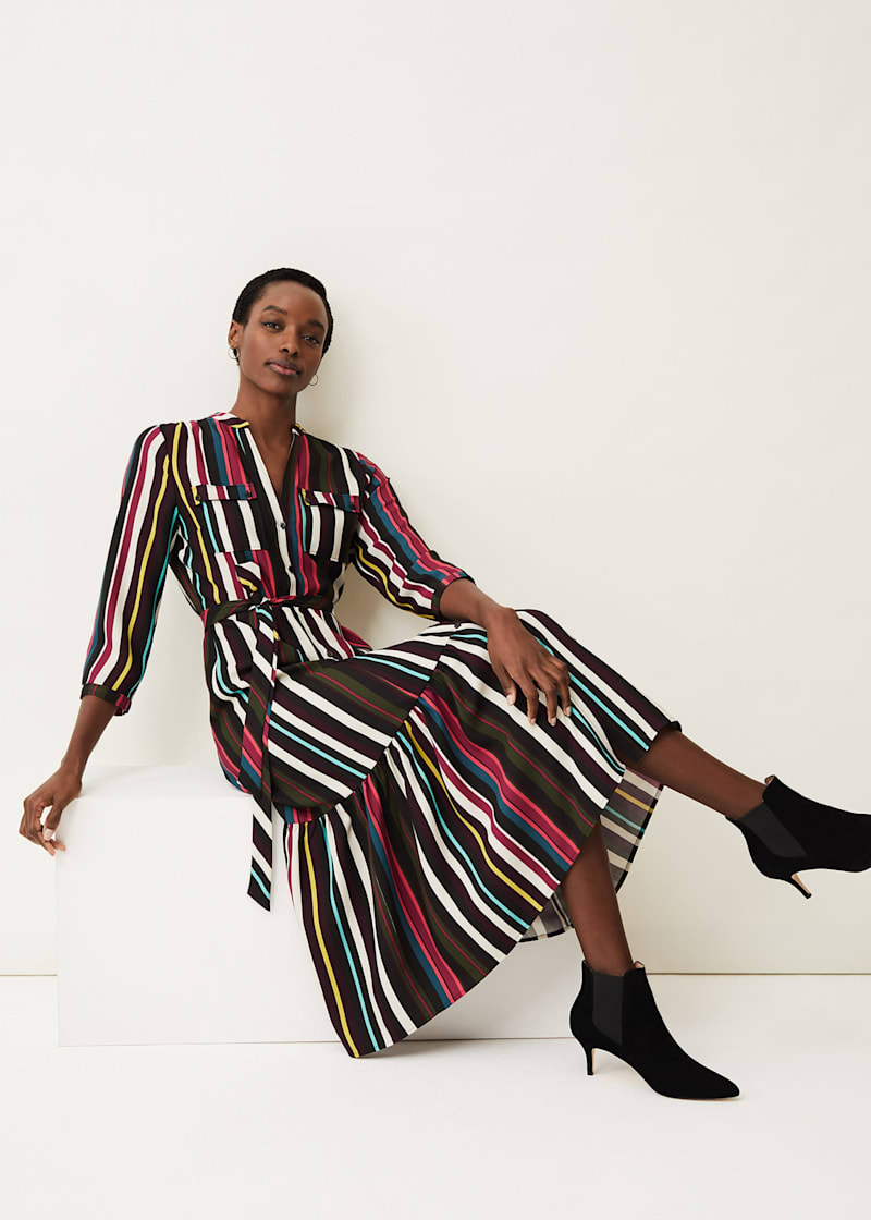 Striped silk dress outlet