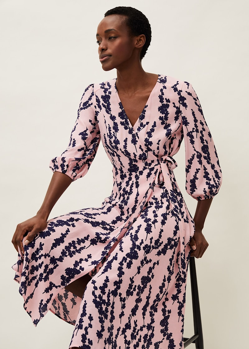 Jean Floral Midi Wrap Dress