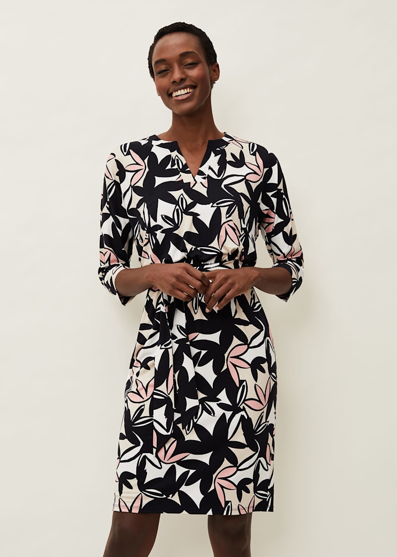 Black leaf print dress best sale