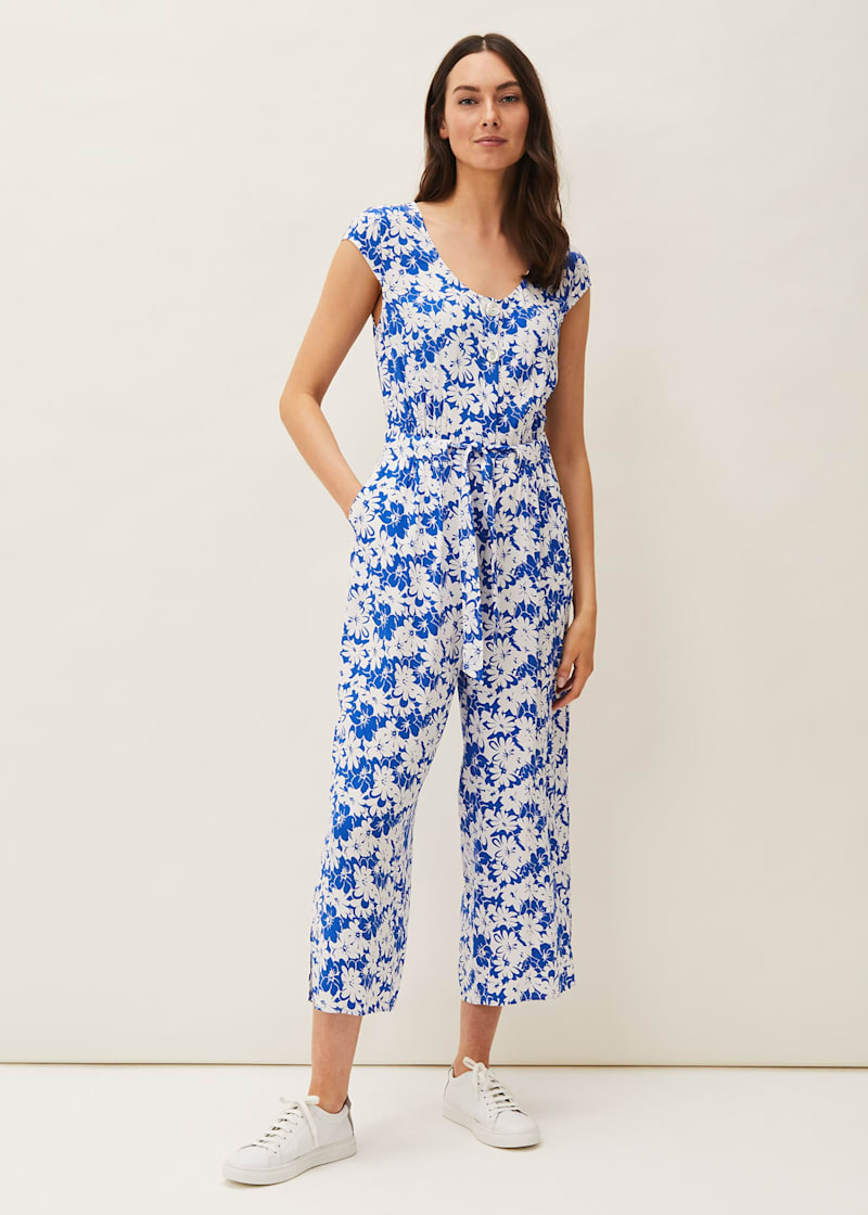 Blue flowery jumpsuit new arrivals