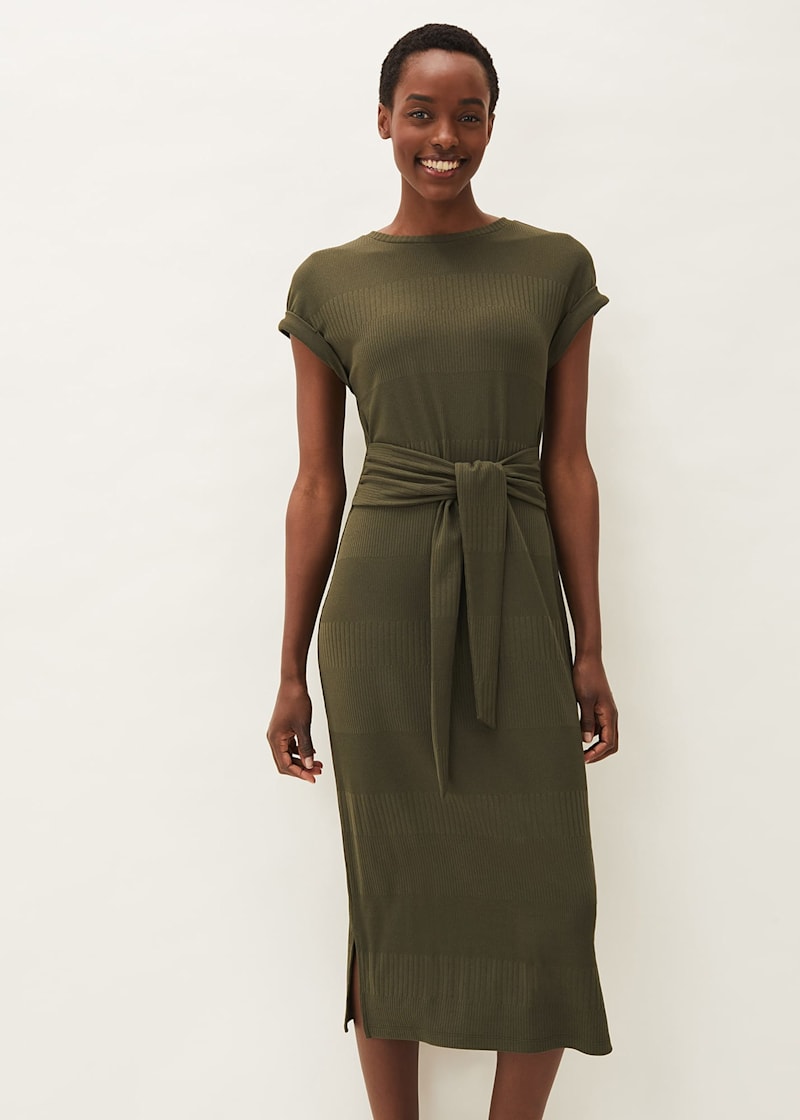Bershka jersey t shirt dress in khaki top