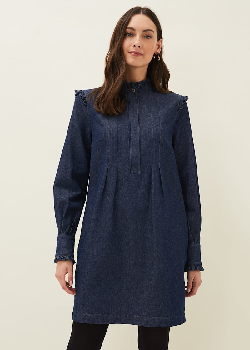 Saige Denim Frill Detail Dress | Phase Eight UK