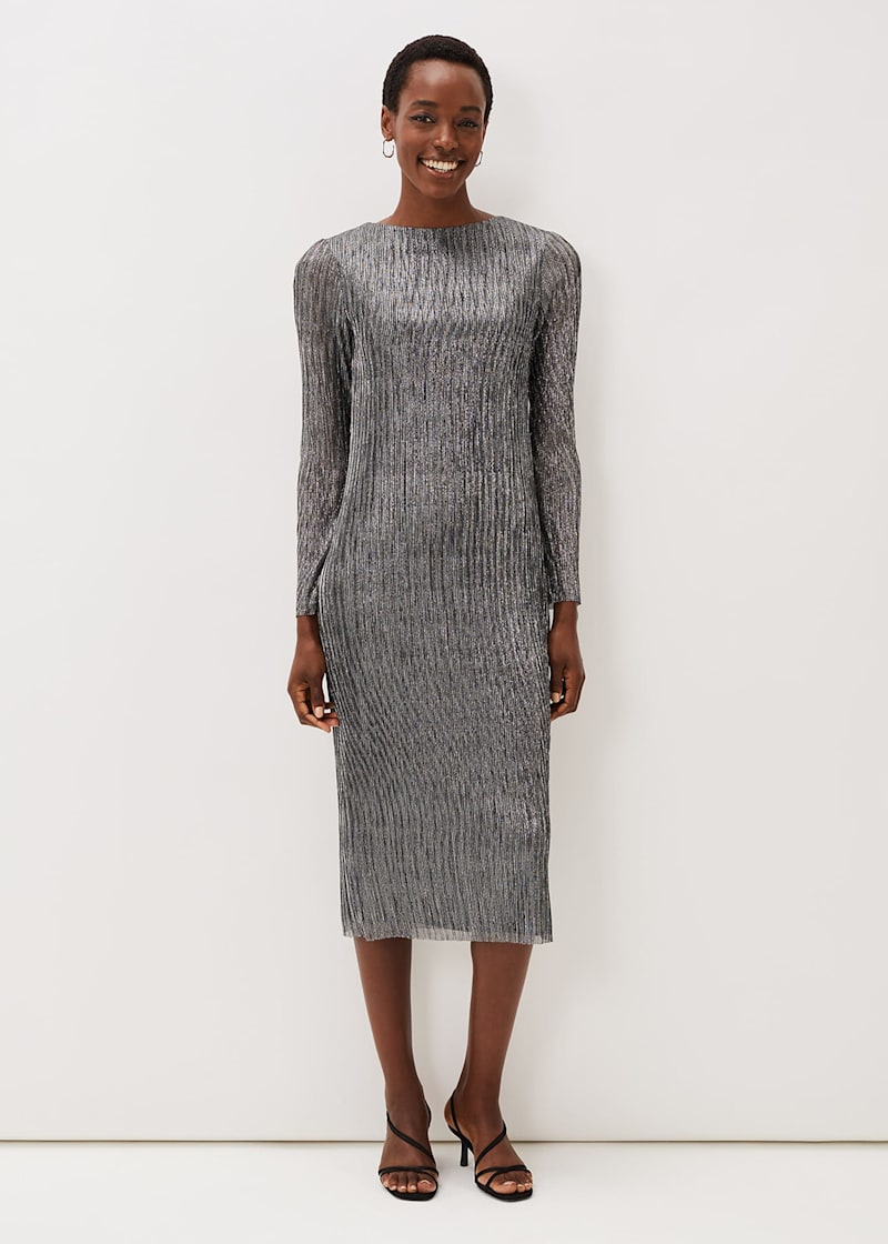 Silver plisse dress top