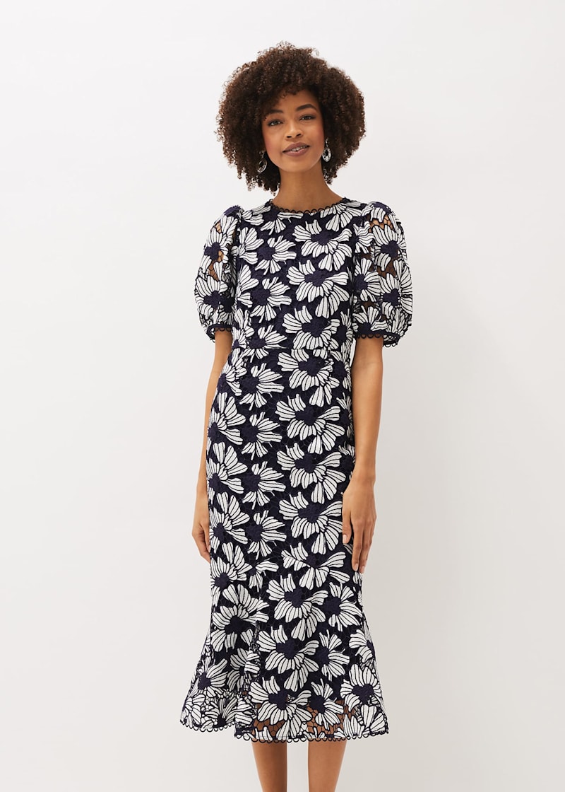 Blue and black 2025 lace dress