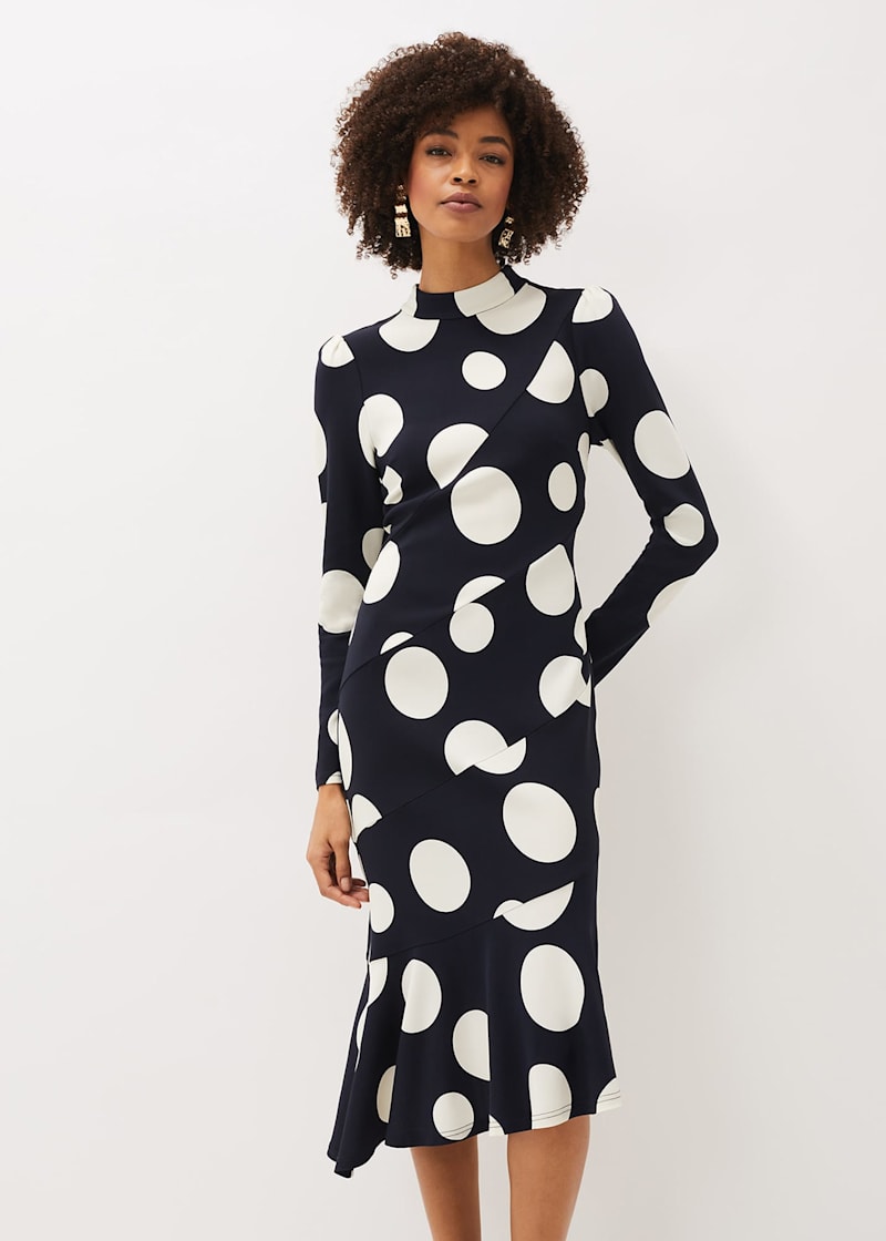 Black spotted asymmetrical dress sales
