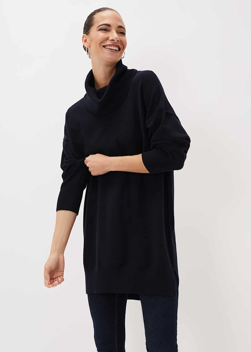 Black cowl neck sweater shop dress