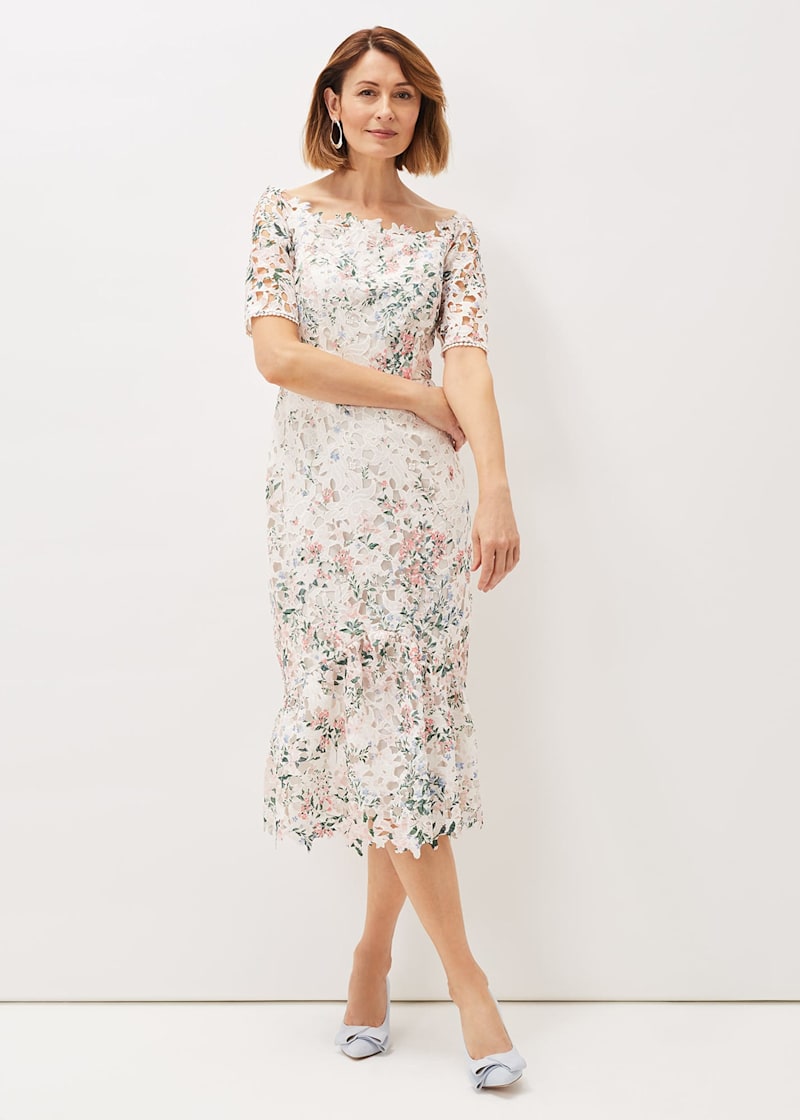 Franky Lace Bardot Midi Dress