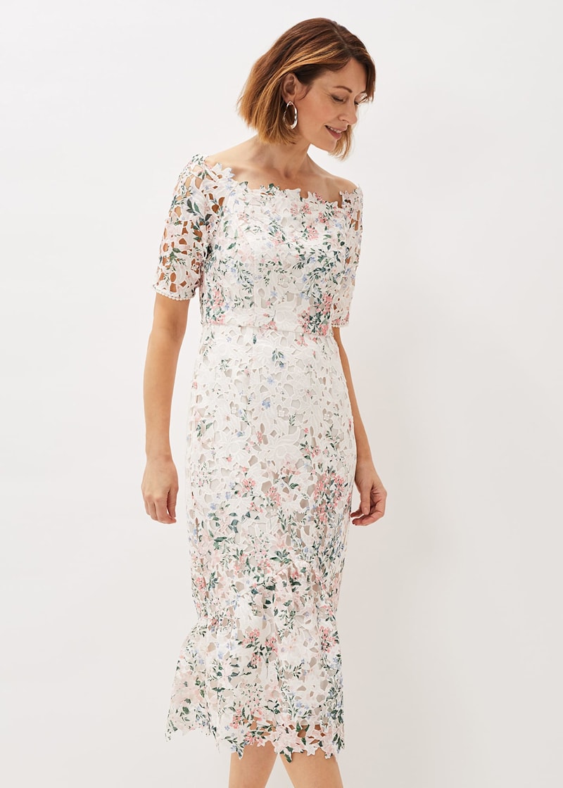 Franky Lace Bardot Midi Dress