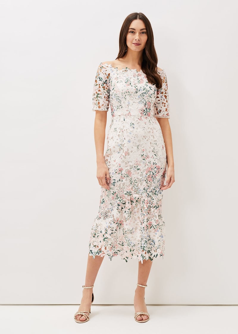 Franky Lace Bardot Midi Dress