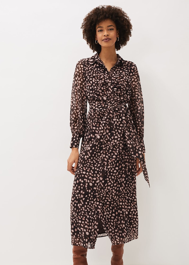 Leopard print midi shop dress long sleeve