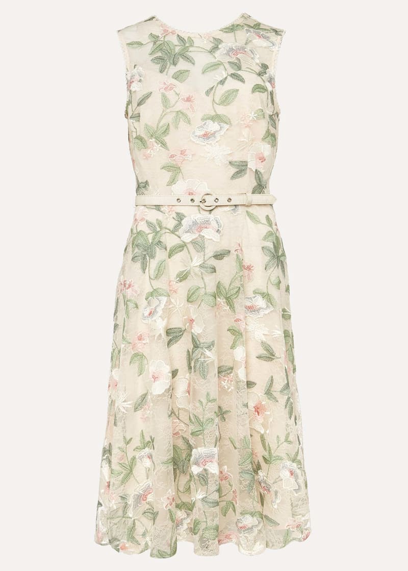 Tahari embroidered fit hotsell and flare dress