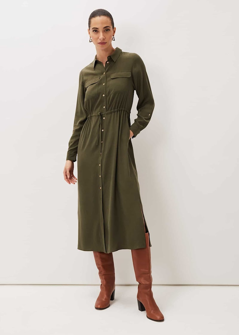 Khaki midi dress online