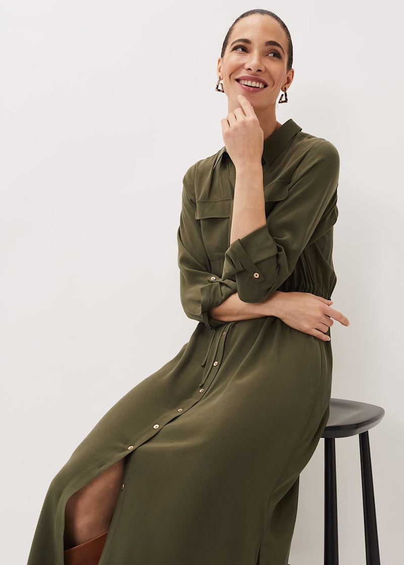 Khaki midi dress new arrivals uk