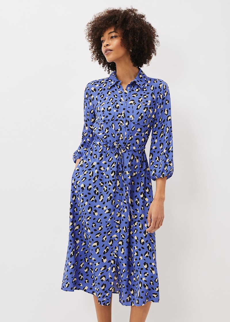 Tana Leopard Print Midi Shirt Dress