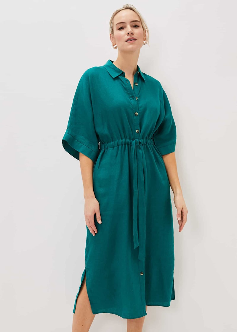Green spot drawstring waist midi shirt dress online