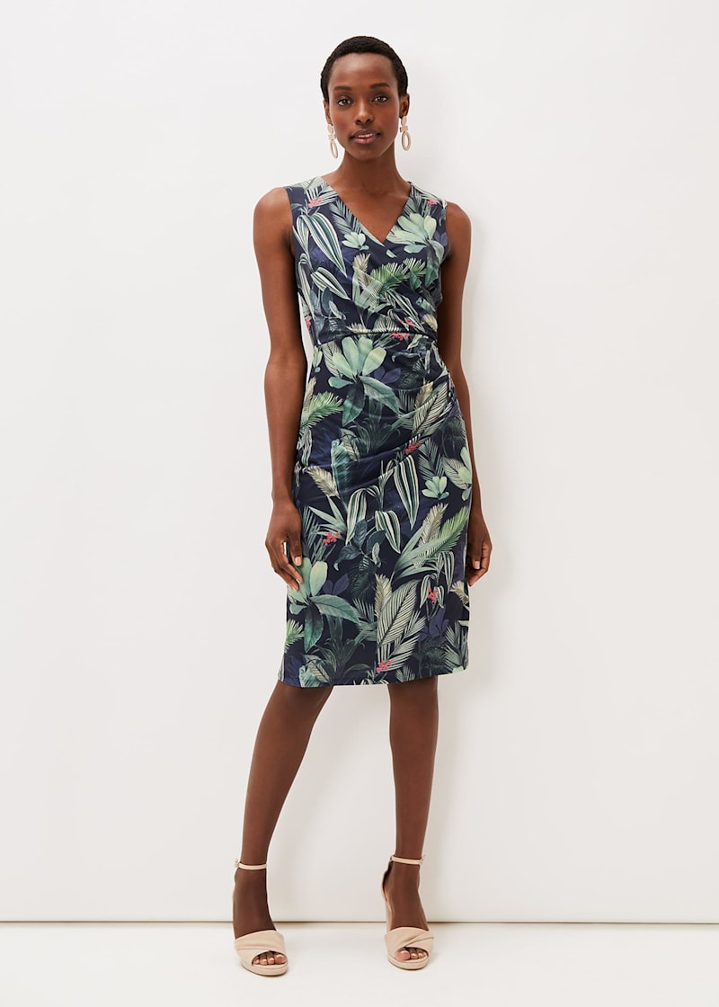 Palm print wrap dress deals
