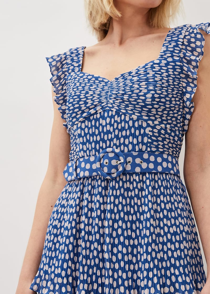 Lisha Spot Pleated Tiered Midi Dress