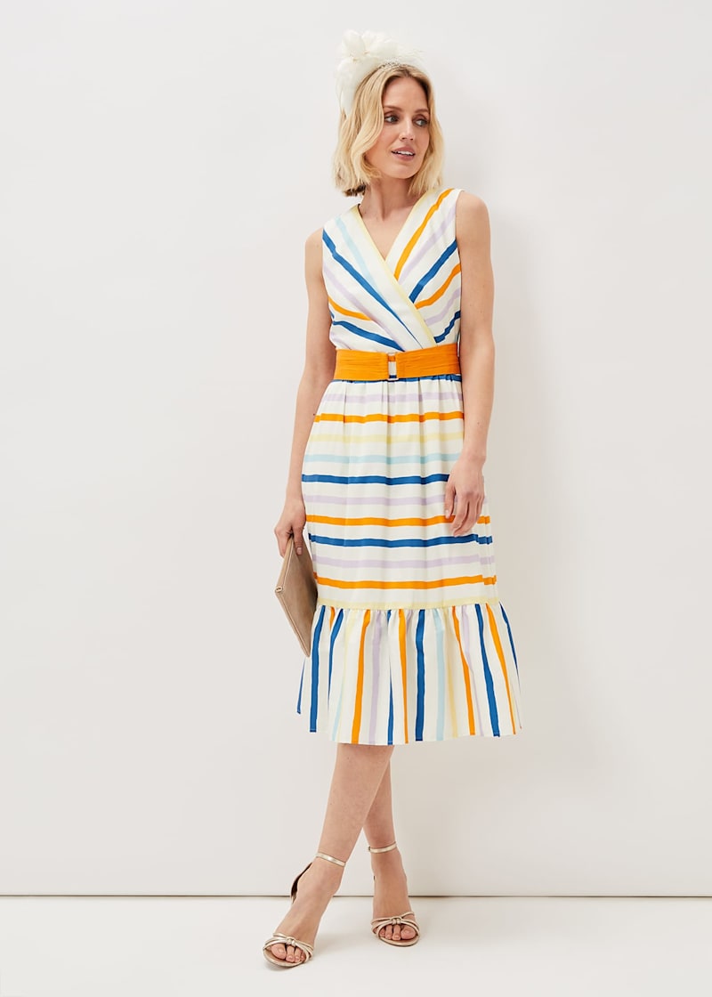 Yellow stripe midi dress hot sale