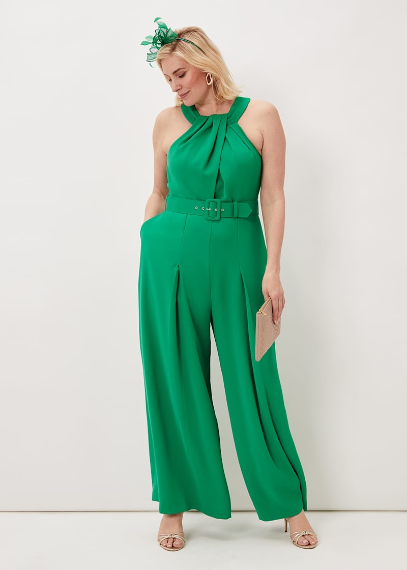 Green halterneck jumpsuit top
