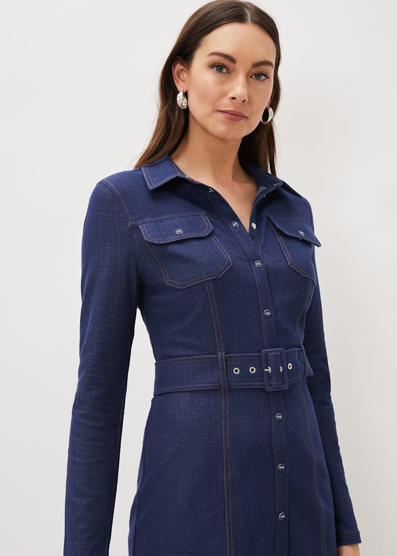 Long sleeve fitted denim dress hotsell