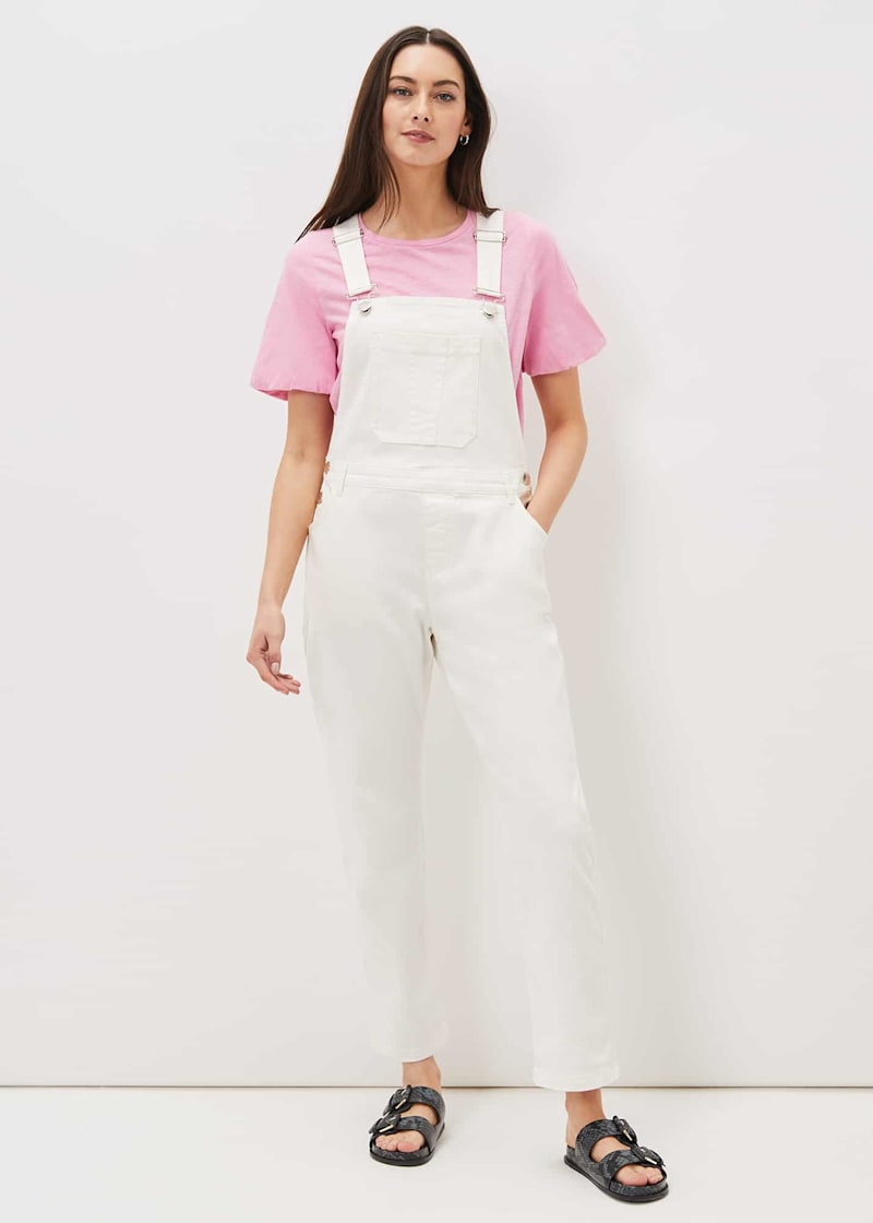 White Wash Split Back Denim Dungaree Dress