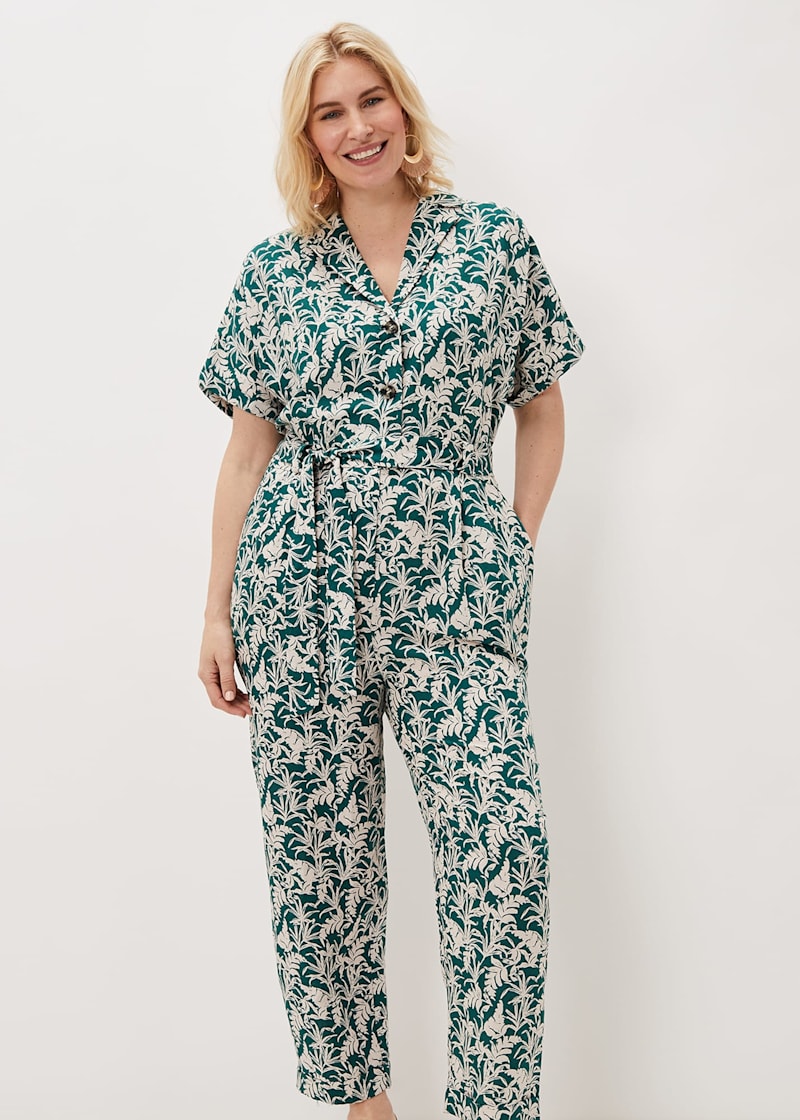 Lissa Linen Palm Print Wide Leg Jumpsuit