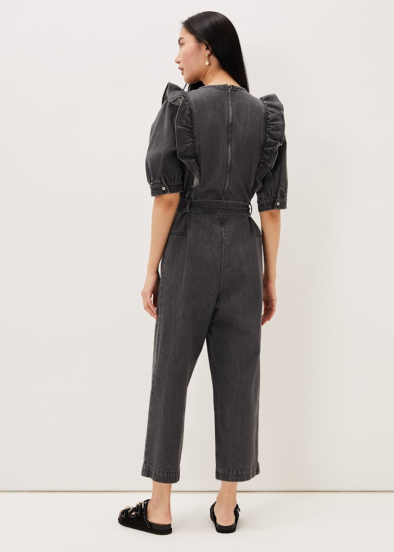 Grey denim overalls shop
